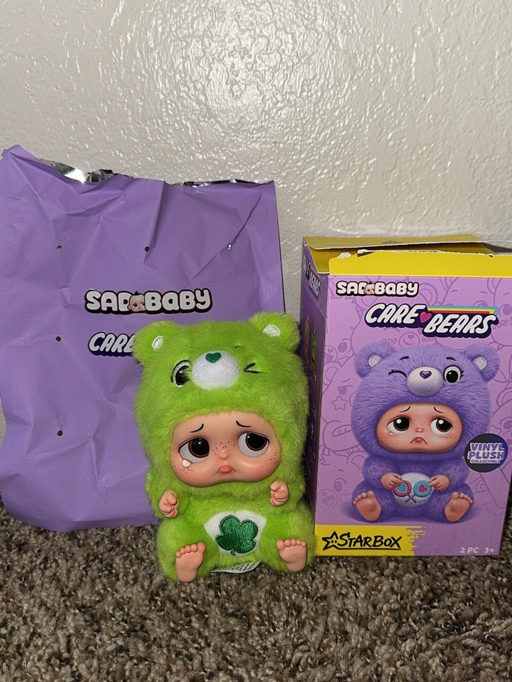 Sad Baby Care Bears Green Plush Doll by